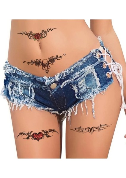 BP Tattoo Kalp Gül Desenli Kadın Vücut Bel Göğüs Dövmesi