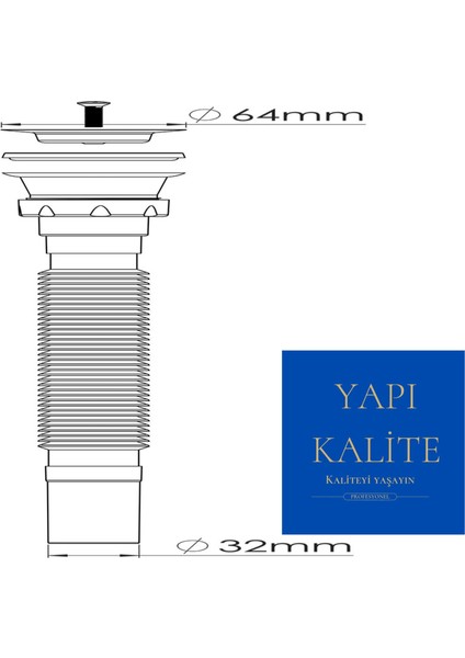 Koruklu Lavobo Mutfak ve Banyo İçin Sıfon Koku Önleyıcı Lavabo Gıder Borusu Saglam ve Kaliteli