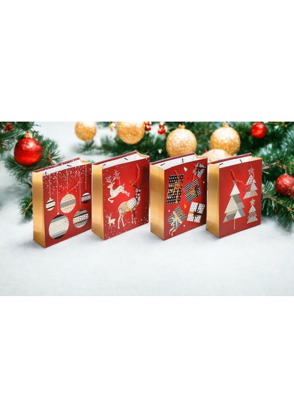 Roco Paper Yılbaşı Yeniyıl Karton Çanta Altın Varak Baskılı 26*32*10 cm 4 Adet fiyatları
