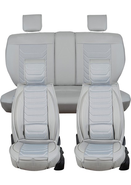 renault Modus Uyumlu Yarı Deri Oto Koltuk Kılıfı Ön-Arka Set (Roma Seri) Gri
