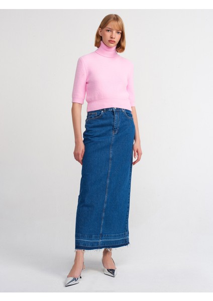 80562 Etek Ucu Izli Comfort Likra Etek-Mavi