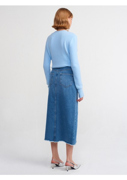 80560 Yırtmacı Püsküllü Uzun Etek-Mavi fiyatları