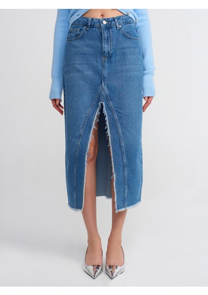 80560 Yırtmacı Püsküllü Uzun Etek-Mavi modelleri