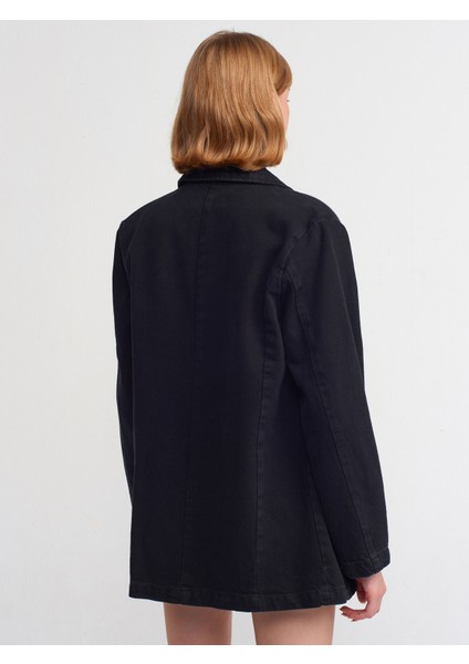 65339 Kruvaze Yaka Siyah Denim Ceket-Siyah fiyatları