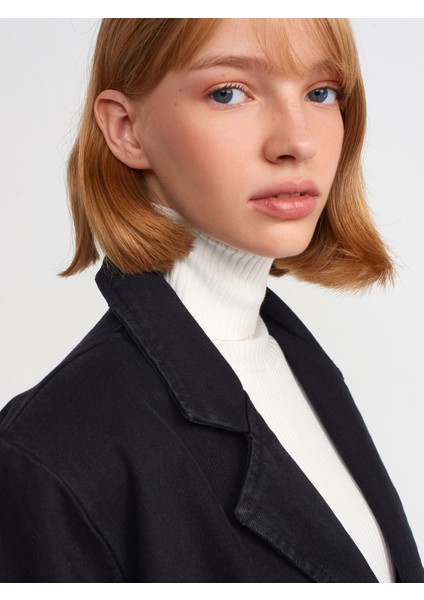 65339 Kruvaze Yaka Siyah Denim Ceket-Siyah fırsatları