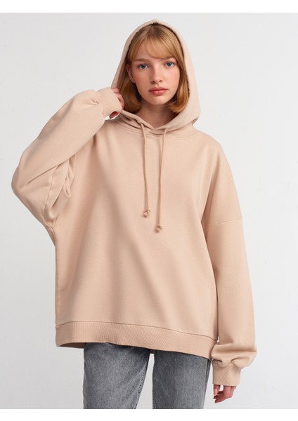 40142 Kapşonlu Sweatshirt-Bej