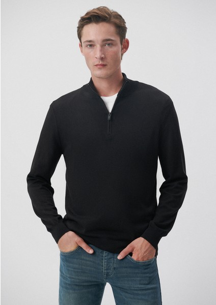 Yarı Fermuarlı Siyah Kazak 0710153-900