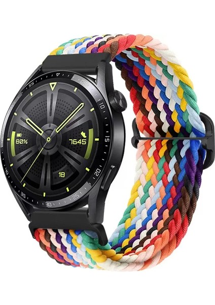 Amazfit Bip 3 Pro Uyumlu Ayarlanabilir Tokalı Örgü Kordon Gökkuşağı