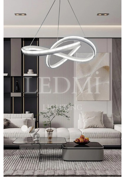 Ledmi Lighting Yüksek Aydınlatmalı Kalın Kasa Gezegen Model Beyaz LED Avize, 3 Renk Aydınlatma, Salon Avizesi