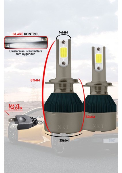 NKT GROUP Ford Focus 2 (2004-2011) Kısa Far  LED Şimşek Etkili Beyaz H7