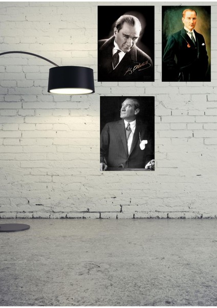 Mustafa Kemal Atatürk Ahşap Retro Vintage Poster 3 Lü Set
