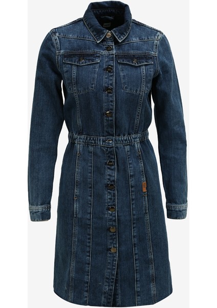Bisiklet Yaka Indigo Orta Kadın Elbise DT10100 Orta Indigo