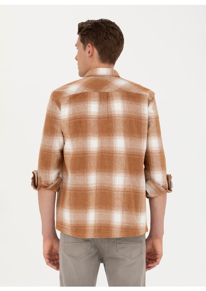 Comfort Fit Düğmeli Yaka Hardal Erkek Gömlek Turlas indirimleri