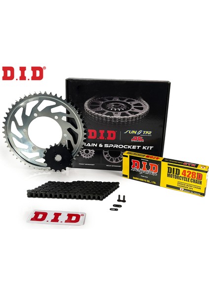 Zincir Dişli Seti Yamaha Xt R (125 Cc) (2005-2007) / Zincir : DID-428D (ÇELIK)-128 / Dişli: Sunstar (14T) - Jt (50T) / Yamaha / Xt R / 125CC / 2005-2006-2007-2008-2009-2010-2011