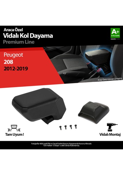 Peugeot 208 Abs Vidalı Kol Dayama Kolçak Siyah 2012-2019 A+ Kalite