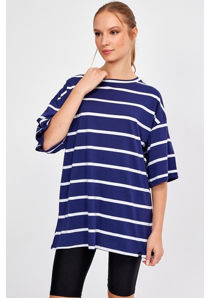 Çizgili Oversize T-Shirt (E23-0046)