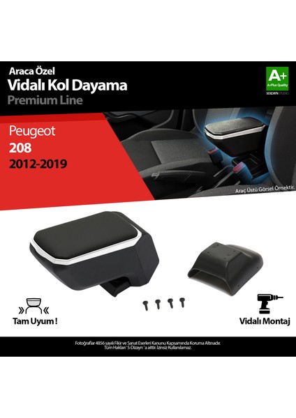 Peugeot 208 Abs Vidalı Kol Dayama Kolçak Gri 2012-2019 A+ Kalite