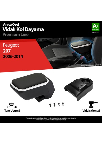 Peugeot 207 Abs Vidalı Kol Dayama Kolçak Gri 2006-2014 A+ Kalite