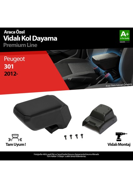 Peugeot 301 ABS Vidalı Kol Dayama Kolçak Siyah 2012-2017 A+ Kalite