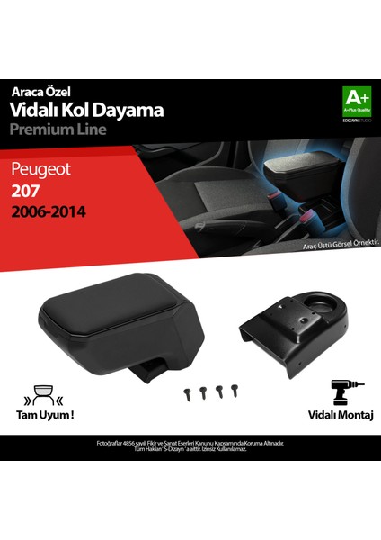 Peugeot 207 Abs Vidalı Kol Dayama Kolçak Siyah 2006-2014 A+ Kalite