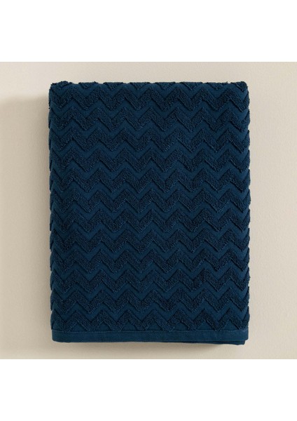 Zigzag Banyo Havlusu 70 x 140 cm Beyaz/marin Mavi