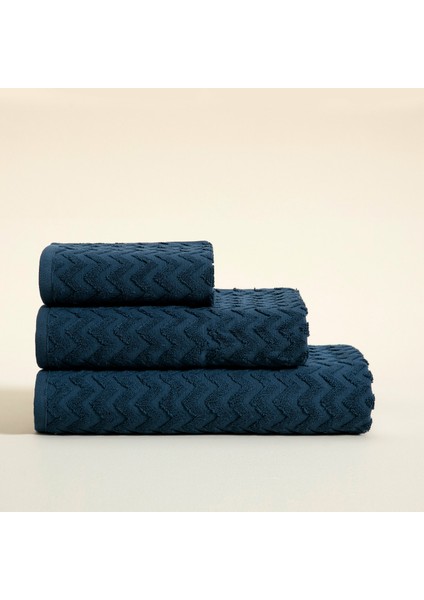 Zigzag Banyo Havlusu 70 x 140 cm Beyaz/marin Mavi