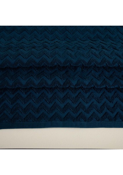 Zigzag Banyo Havlusu 70 x 140 cm Beyaz/marin Mavi