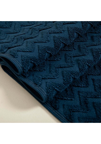 Zigzag Banyo Havlusu 70 x 140 cm Beyaz/marin Mavi