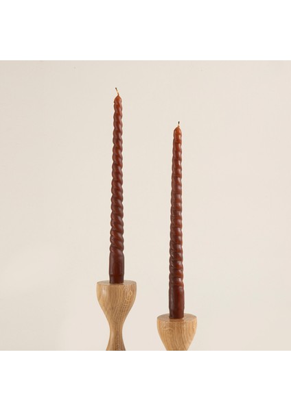 2'li Italyan Burgu Şamdan Mum Koyu Kahve