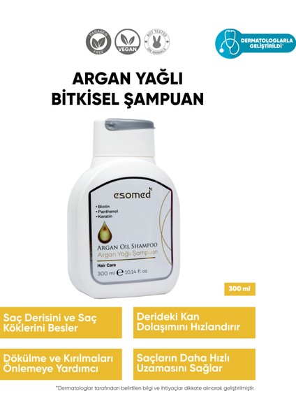 Saç Dökülmesine Karşı Argan Yağlı Biotin, Keratin, E vitamini ve Bitki Özlü Şampuan 300ml