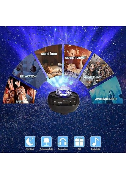 LED Star Light Projektör, Bt Müzik Çalar, Galaxy Starry, Gece Okyanus Dalga Lambası (Yurt Dışından)
