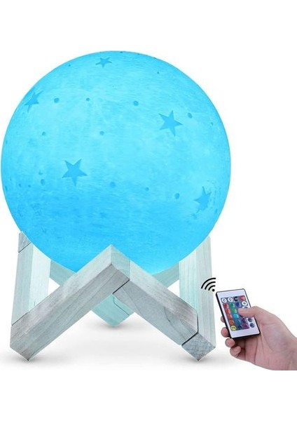3D Ay Lambası 20 cm 16 Renkler, USB Şarj Edilebilir Dokunmatik Ekran Ay Gece Işık Rgb Yıldız Desenleri Yatak Odası Oturma Odası Cafe Doğum Günü Noel Hediyesi Için, (Beyaz) (Yurt Dışından)
