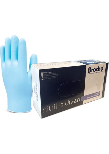 Broche Mavi Nitril Pudrasız Eldiven 1 Koli (20 Adet)