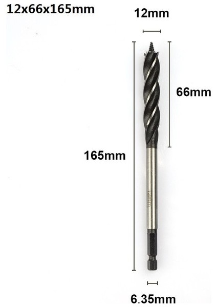 12X66X165MM Marangoz Matkap Ucu Hex Shank Ahşap Freze Kesici 4 Flüt Burgu Matkap Ucu 10-25MM Ağaç Işleme Büküm Matkap Uçları Ahşap Delik Açıcı (Yurt Dışından)