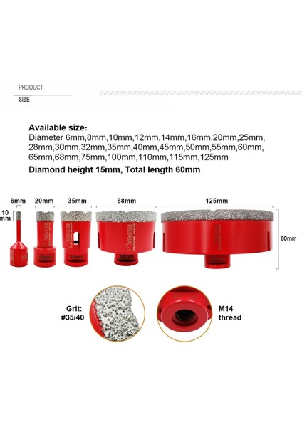 35MM 1 Adet Shdıatool 1 Adet Elmas Delme Karot Uçları M14 Konu Porselen Karo Taş Taçlar Matkap Taçlar Mermer Taş Duvar Delik Testere (Yurt Dışından) fiyatları