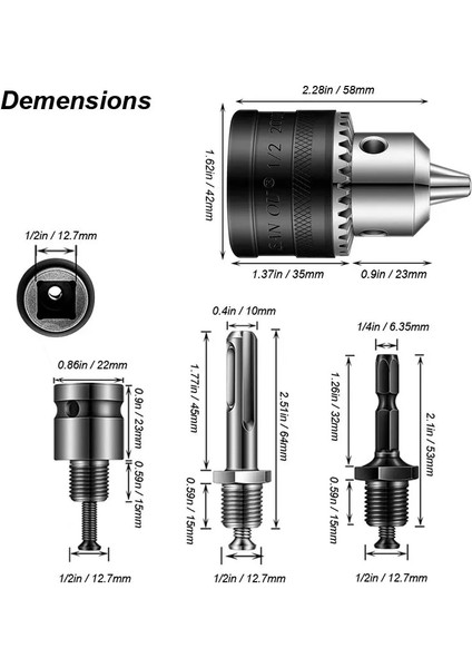 Ayna Adaptörleri Seti 1.5-13MM Dönüştürücü 1/2 "-20UNF Anahtar Matkap Chuck Konu Hızlı Değişim Adaptörü Sds 1/4" Altıgen Darbeli Sürücü Anahtarı Ucu Biyel (Yurt Dışından) modelleri