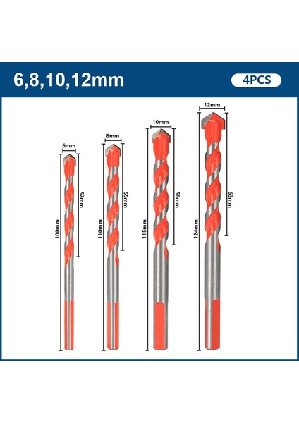 4 Adet 6-12MM Xcan Matkap Ucu Çok Fonksiyonlu Üçgen Matkap Seramik Karo, Beton, Duvar, Metal Ahşap Delme Delik Kesici Cam Matkap Ucu (Yurt Dışından)