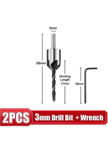 3 mm Gümüş 3-10MM Hss Havşa Matkap Ucu Seti Rayba Ağaç Işleme Pah Delme Matkap L-Anahtarı Havşa Delik Kesici Vida Delik Matkap (Yurt Dışından)