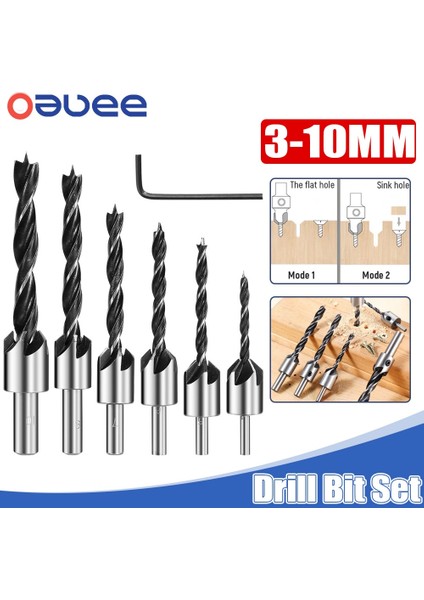 3 mm Gümüş 3-10MM Hss Havşa Matkap Ucu Seti Rayba Ağaç Işleme Pah Delme Matkap L-Anahtarı Havşa Delik Kesici Vida Delik Matkap (Yurt Dışından)