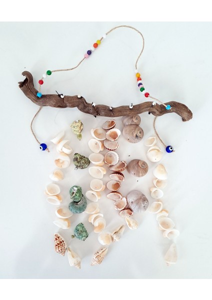 Deniz Kabuğu Sarkıtlı Ağaç Kafalı El Yapımı Rüzgar Çanı 12X40 cm - RZG26 fiyatları