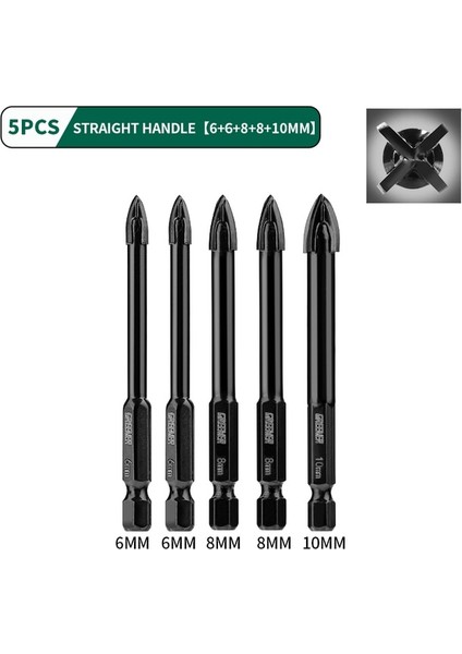6-10MM 5 Adet Yeşıl 3-12MM Dört Bıçaklı Beton Darbe Cam Matkap Çapraz Altıgen Kiremit Delme Ucu Özel Altıgen Şaft Sert Alaşım Tri (Yurt Dışından)