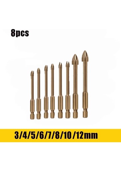 8 Adet 3-12MM Tungsten Karbür Cam Matkap Ucu Seti Alaşım Karbür Noktası 4 Kesme Kenarları ile Kiremit Cam Çapraz Mızrak Kafa Matkap Uçları Aracı (Yurt Dışından)