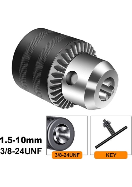 1.5-10MM Matkap Chuck 3/8-24UNF Döner Çekiç Tornavida Darbeli Anahtar Sürücü Adaptörü Anahtarlı (Yurt Dışından)