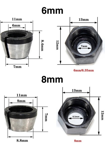 5 Adet 5 Adet 6mm 6.35MM 8mm Collet Chuck Adaptörü Gravür Kırpma Makinesi Torna Aynası Düzeltici Elektrikli Freze Ucu Pens (Yurt Dışından) modelleri