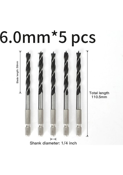 6.0mm 5 Adet Altıgen Saplı Üç Noktalı Ağaç Işleme Matkap Ucu Perfore Destek Matkap Elektrikli Matkap Döner Kafa Ahşap Tahta Delik Özel (Yurt Dışından)