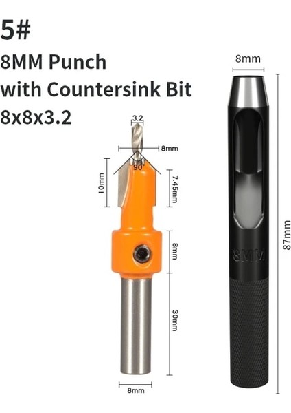 8X8X3.2 Punch ile Yusun 2 Adet 8 mm Shank Havşa Yumruk Yönlendirici Bit Ağaç Işleme Freze Kesicisi Ahşap Yüz Değirmeni (Yurt Dışından)