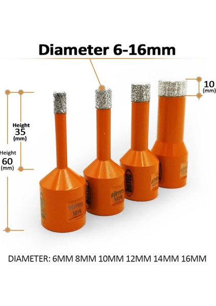 1 Adet 16MM M14 Konu Bgtec 1 Adet Vakum Kaynaklı Elmas Delme Uçları M14 Konu Porselen Karo Matkap Karot Ucu Mermer Duvar Delik Testere Kesici DIA6-100MM (Yurt Dışından)