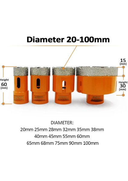 1 Adet 16MM M14 Konu Bgtec 1 Adet Vakum Kaynaklı Elmas Delme Uçları M14 Konu Porselen Karo Matkap Karot Ucu Mermer Duvar Delik Testere Kesici DIA6-100MM (Yurt Dışından)