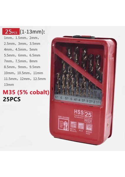 SH-HSS4341-99PCS 13/19/25PCS 1.0-13MM Hss Ti Kaplamalı Matkap Ucu Seti Metal Ağaç Işleme Sondaj Elektrikli El Aletleri Aksesuarları Demir Kutuda (Yurt Dışından) modelleri
