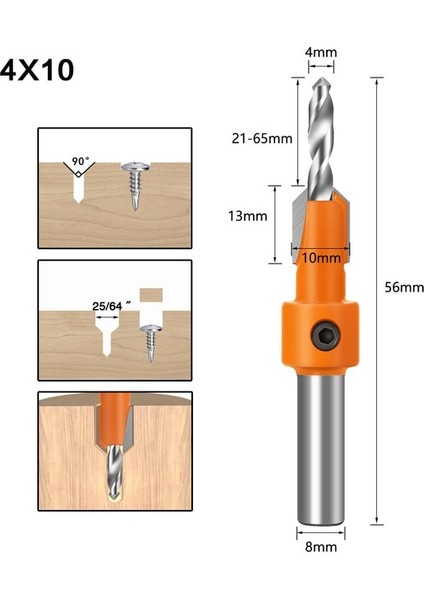 4MMX10MM 8mm Shank Hss Ağaç Işleme Havşa Matkap Uçları Seti Vida Extractor Remon Yıkım Ahşap Freze Kesici Matkap Ucu Ağaç Işleme (Yurt Dışından)